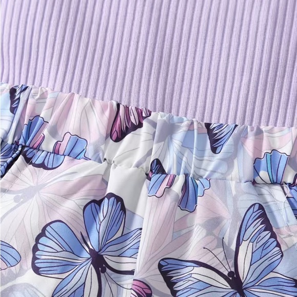 2pc Toddler Girls Purple Cami with Ruffled Butterfly Trim Hemmed Shorts - Picture 2 of 5